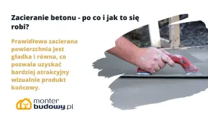 Dłoń z czerwoną pacą wygładza świeży beton, tworząc gładką powierzchnię.