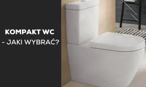 Nowoczesny kompakt WC w łazience. Elegancki, biały sedes z deską i spłuczką.