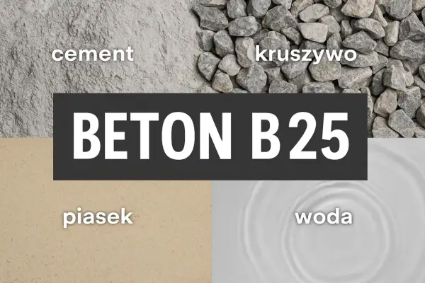 Składniki betonu B25: cement, kruszywo, piasek, woda. Ile betonu z worka 25 kg?