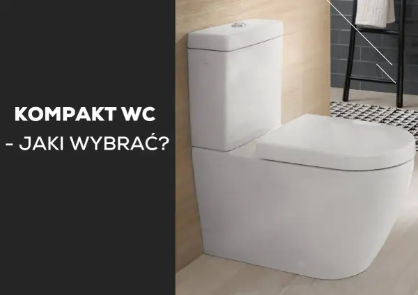 Nowoczesny kompakt WC w łazience. Elegancki, biały sedes z deską i spłuczką.